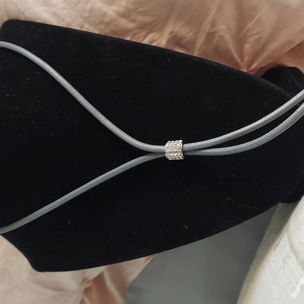 Boho Cubic zirconia Bolo Y Slide Grey leather cord Adjustable necklace